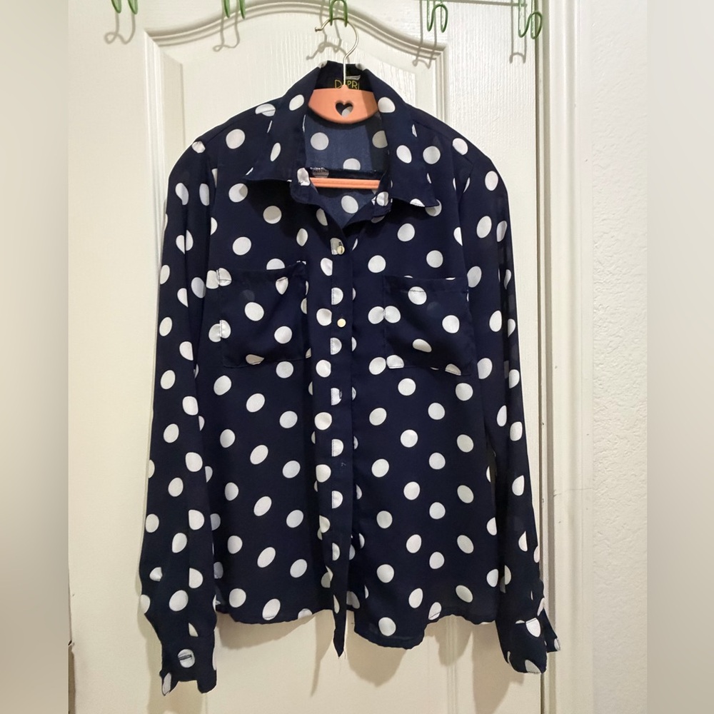 Depri Navy Polka Dot Button-Up Blouse